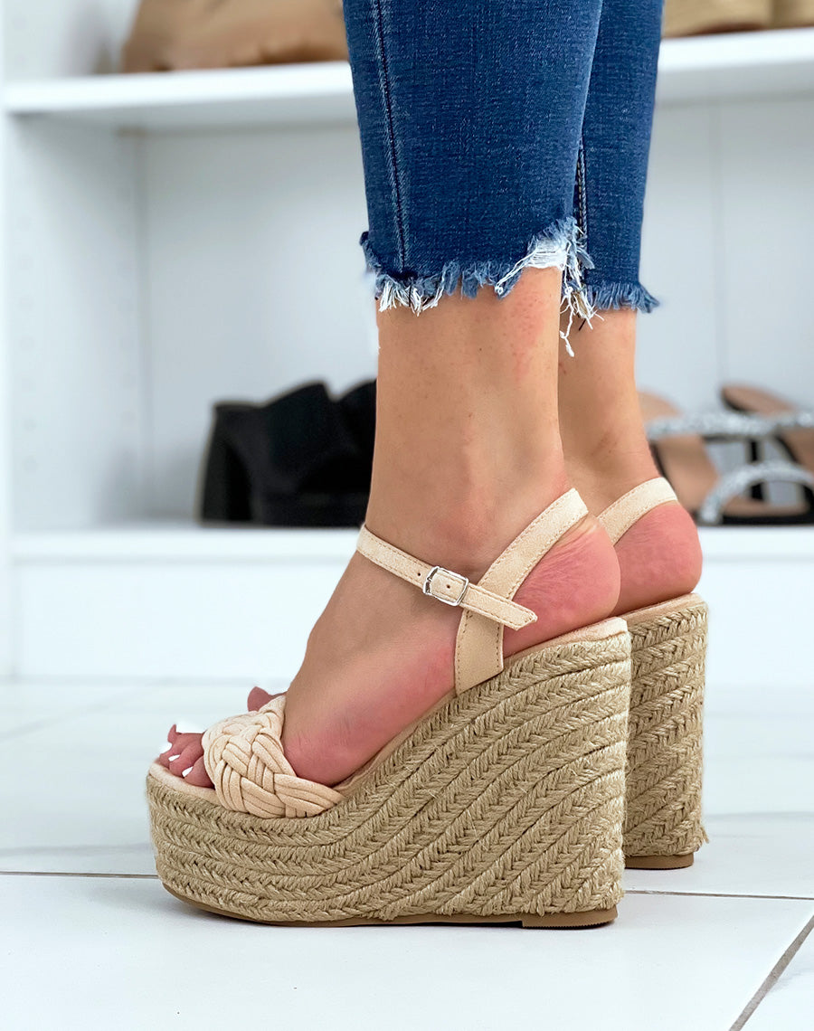 Compensées beiges à bride tressée