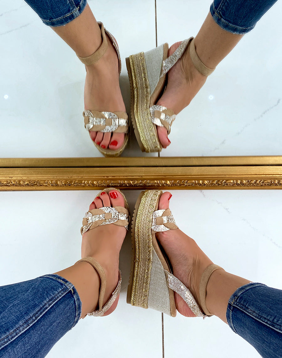 Compensées beiges à détails brillants