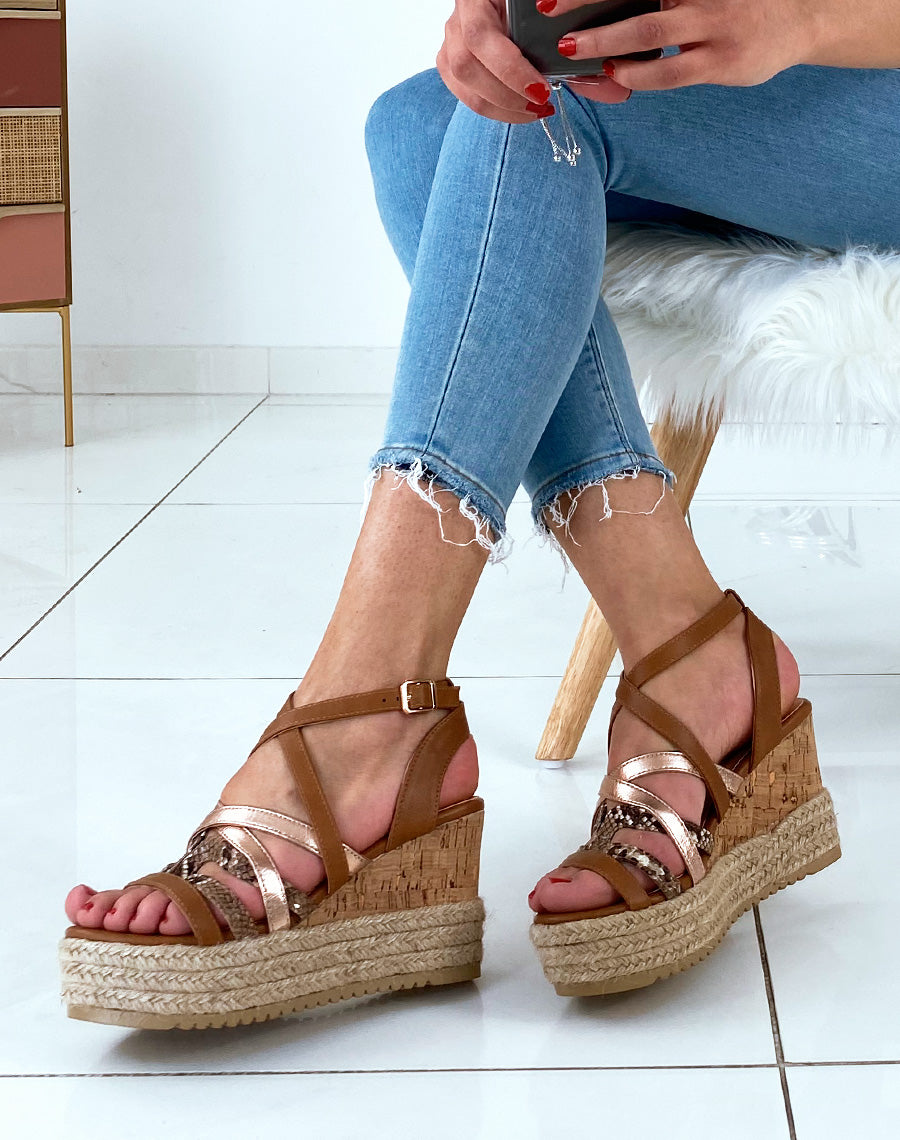 Compensées bi-matières camel effet python et cuivre