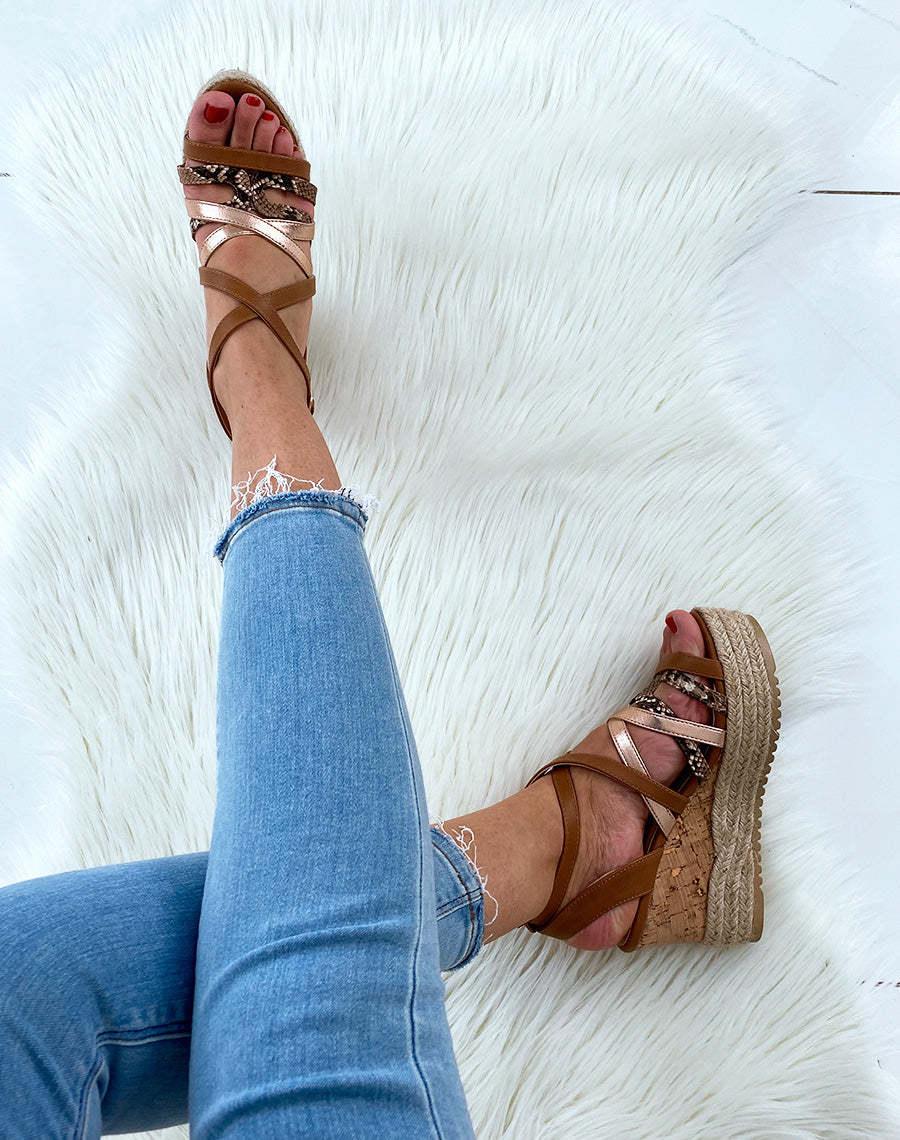 Compensées bi-matières camel effet python et cuivre