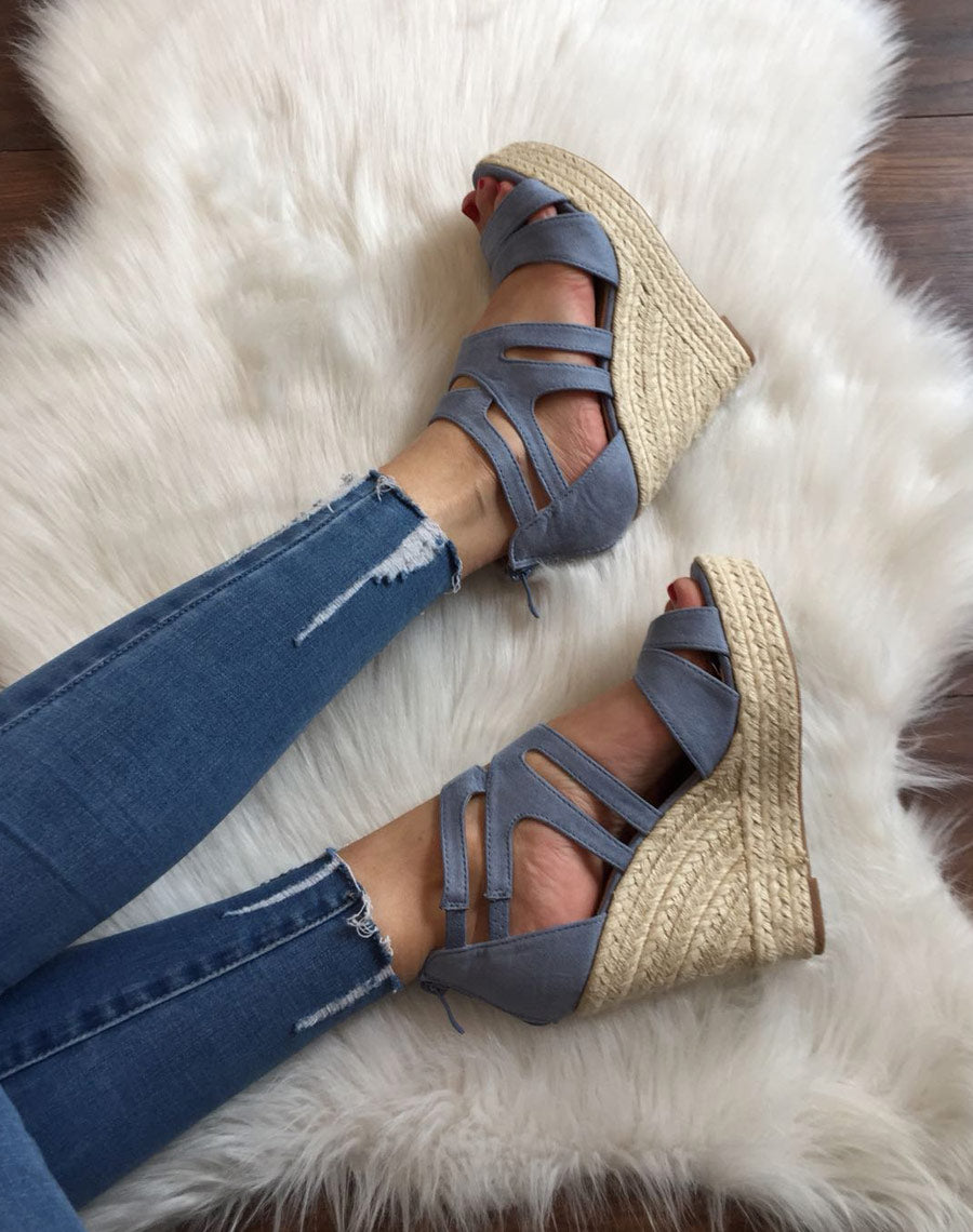 Compensées en suédine bleu