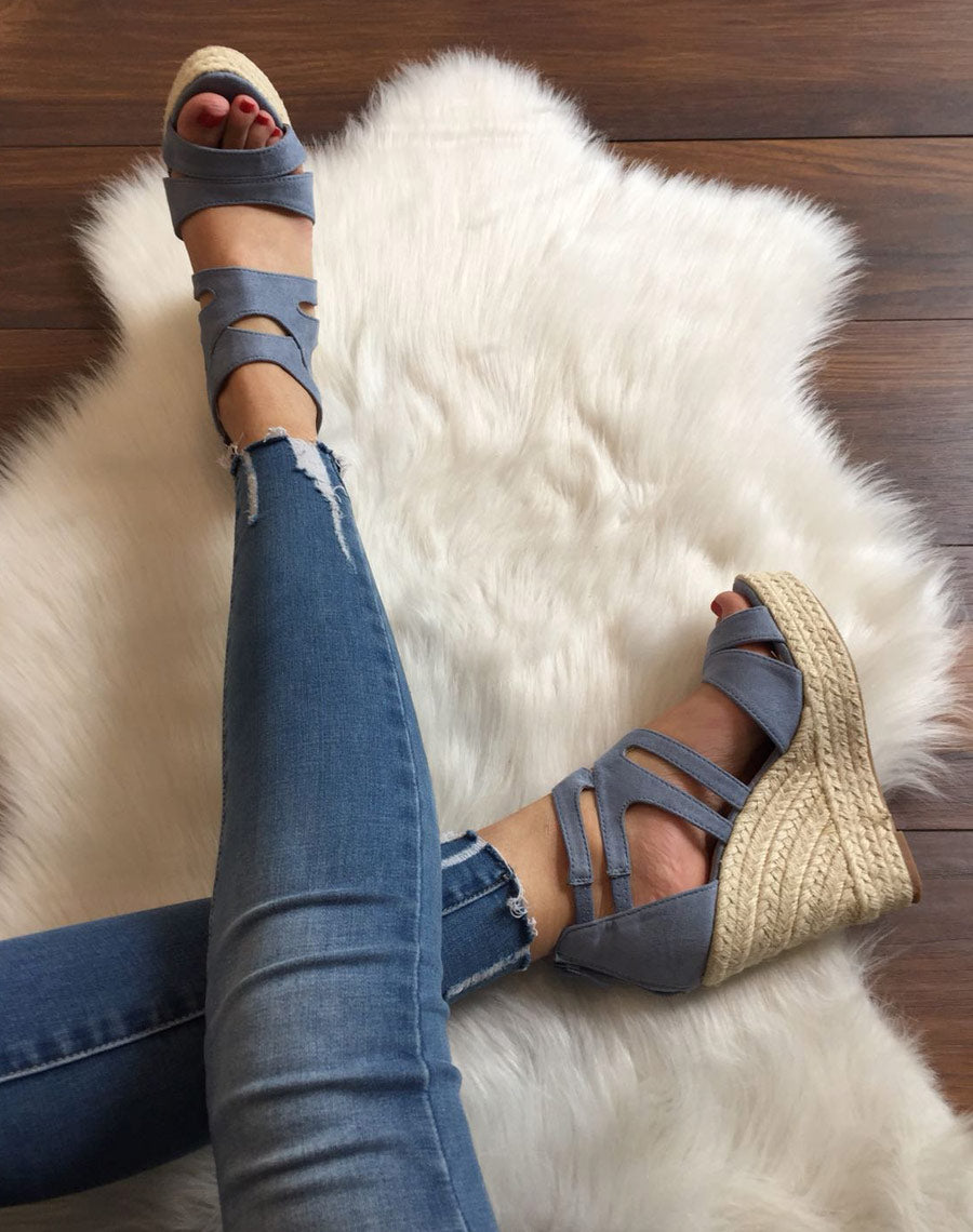 Compensées en suédine bleu