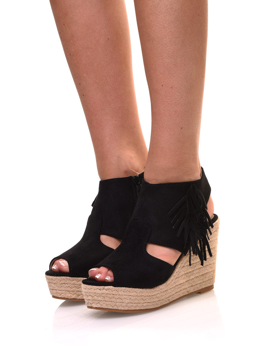 Compensées noires en suédine à franges