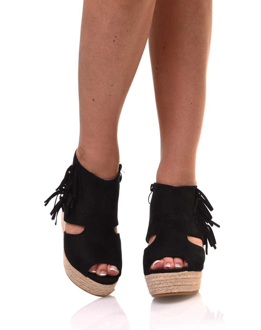 Compensées noires en suédine à franges