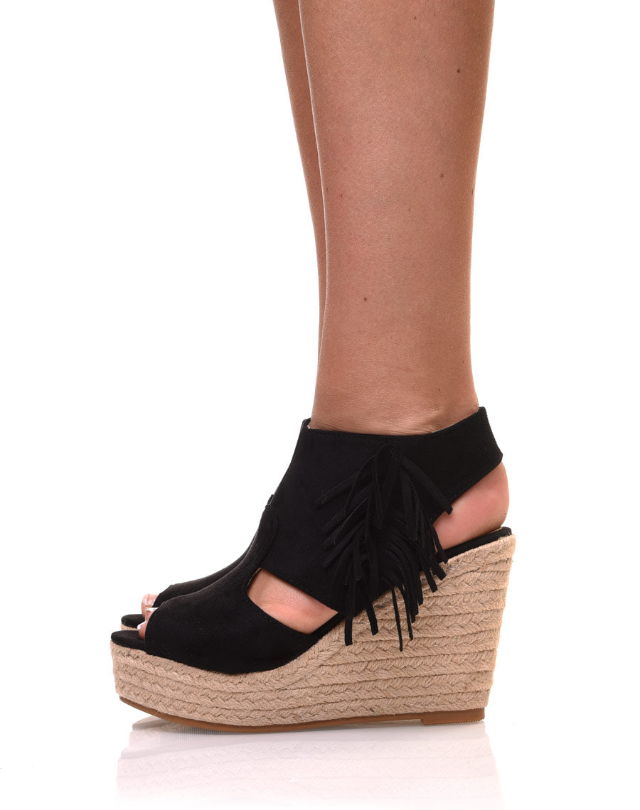 Compensées noires en suédine à franges