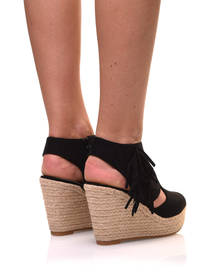 Compensées noires en suédine à franges