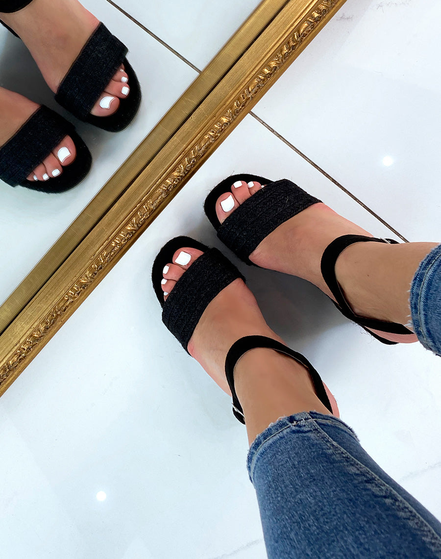 Compensées noires en toile de jute