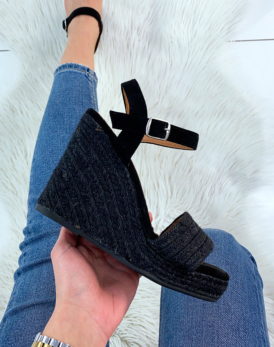 Compensées noires en toile de jute