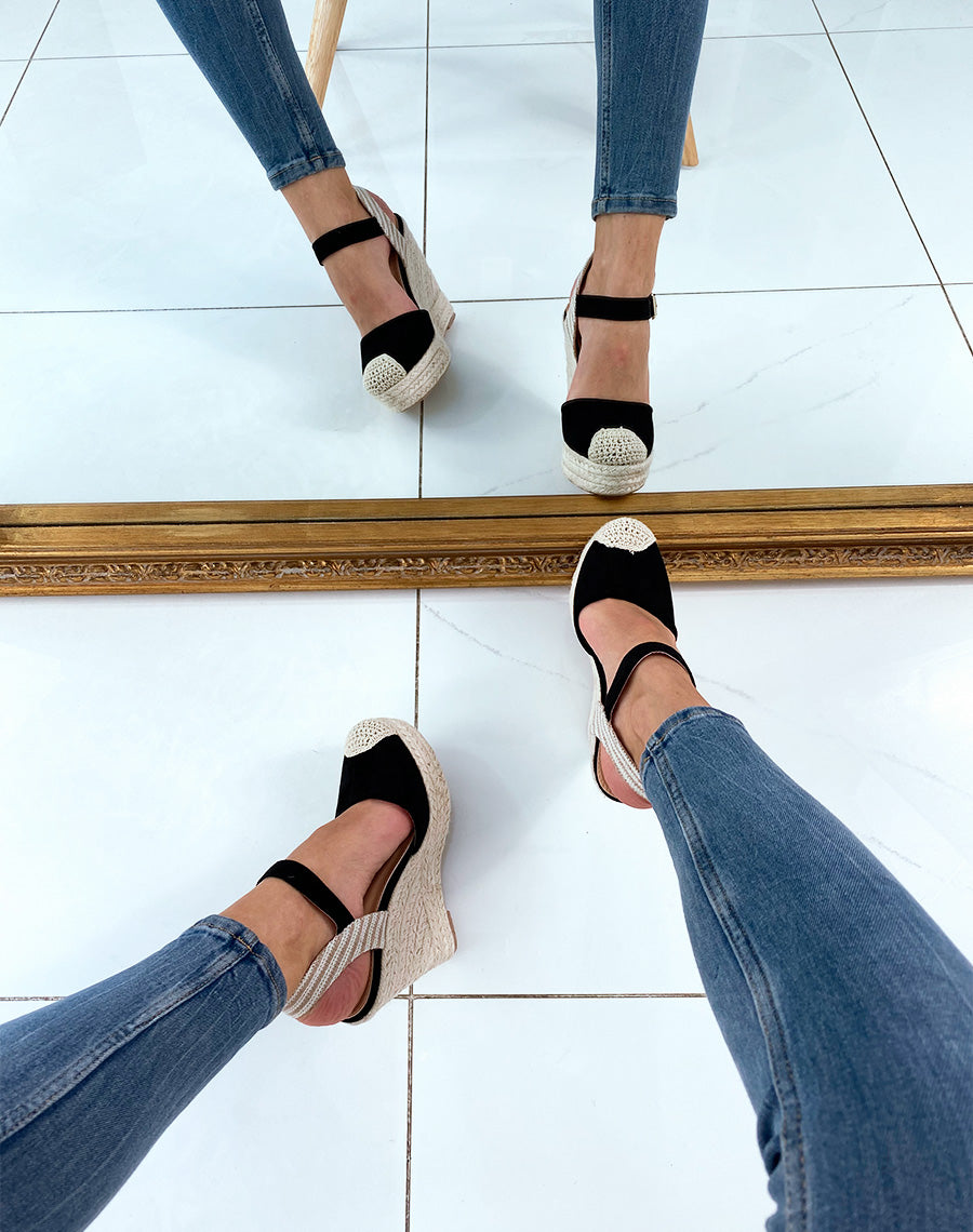 Compensées noires style espadrille