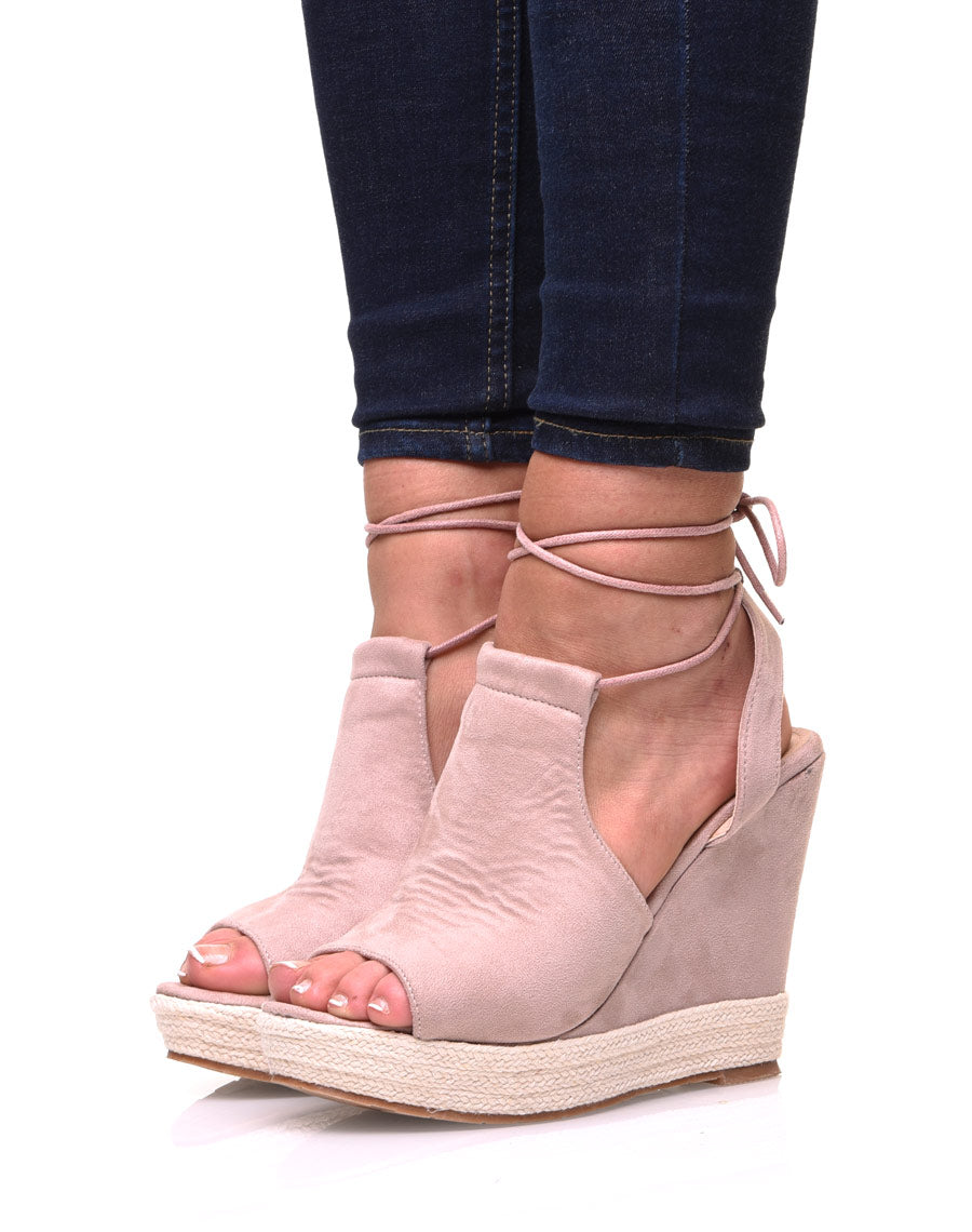 Compensées rose pâle bi matières  