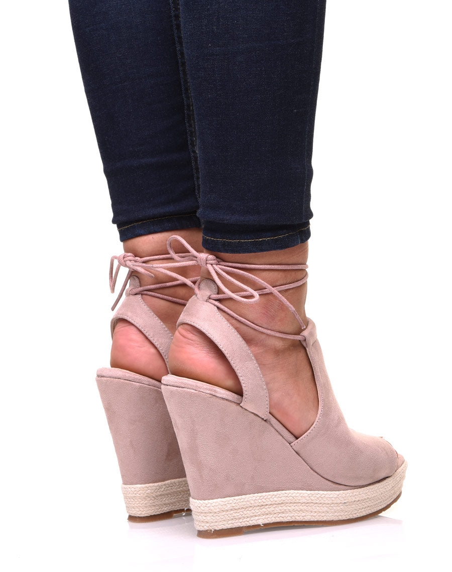 Compensées rose pâle bi matières  