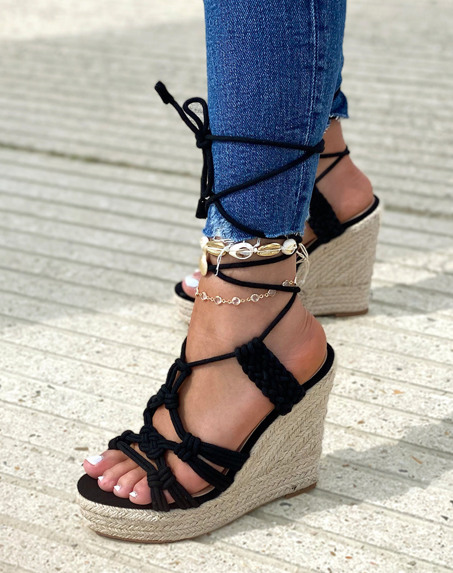 Compensées tressées noires