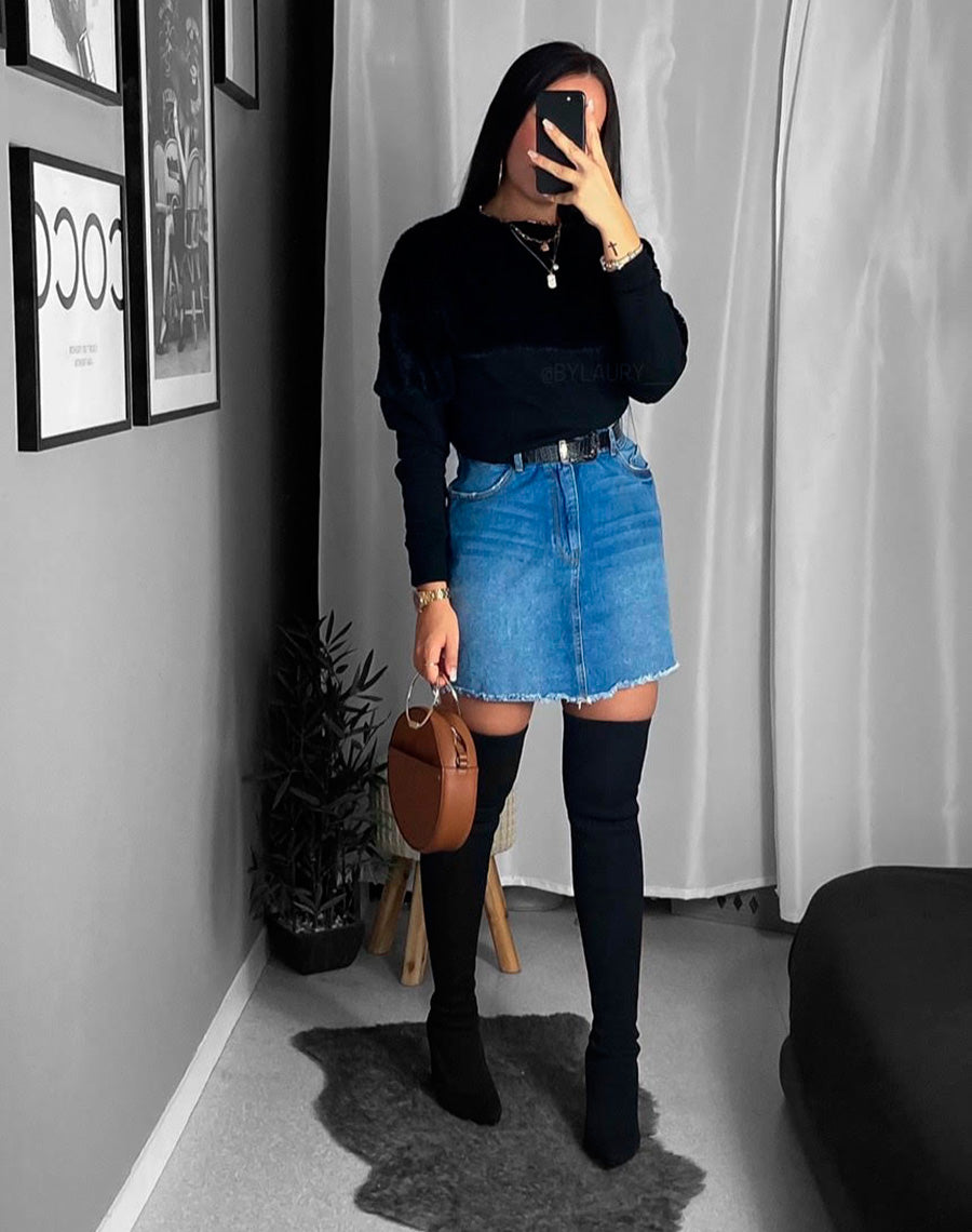 Cuissardes en suédine noire à talon transparent