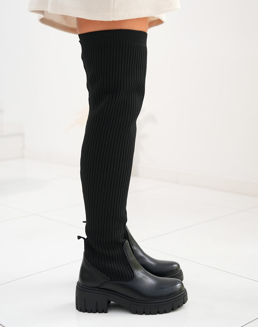 Cuissardes noires effet chaussette style chelsea