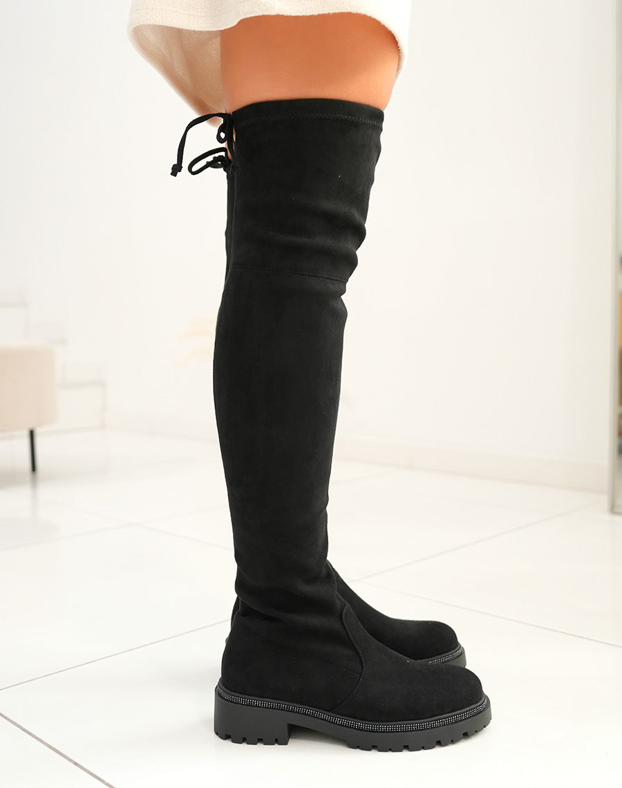 Cuissardes noires à semelle à strass noirs