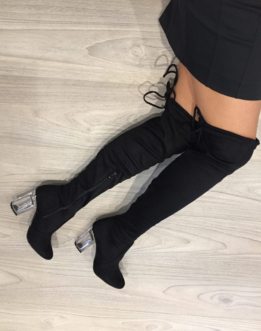 Cuissardes noires à talon transparent