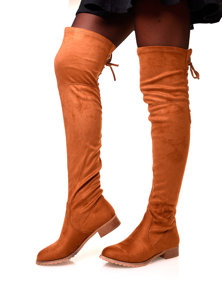 Cuissardes plates camel à lacets