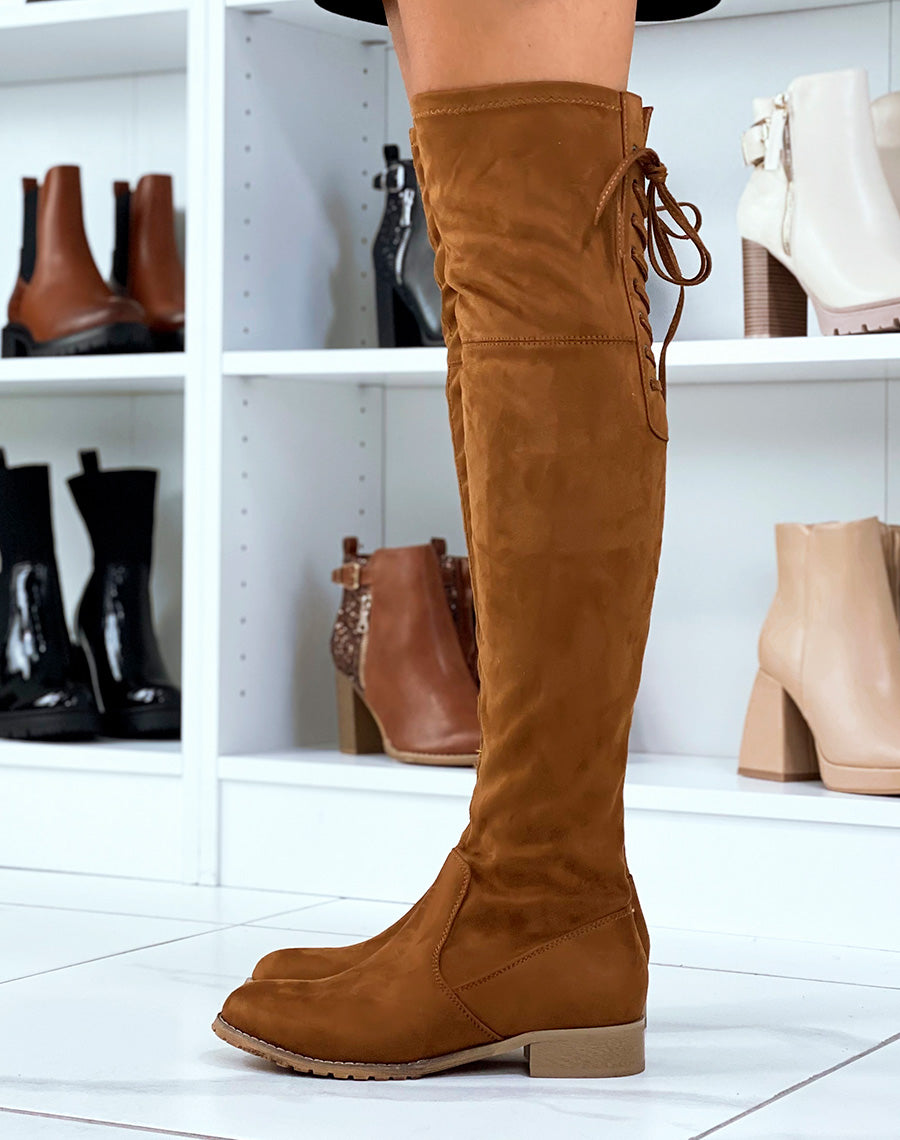 Cuissardes plates en suédine camel