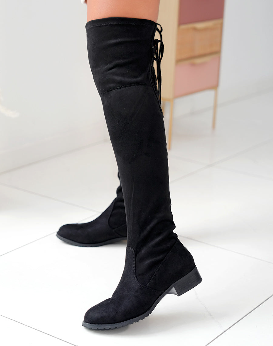 Cuissardes plates noires à lacets - Main Image