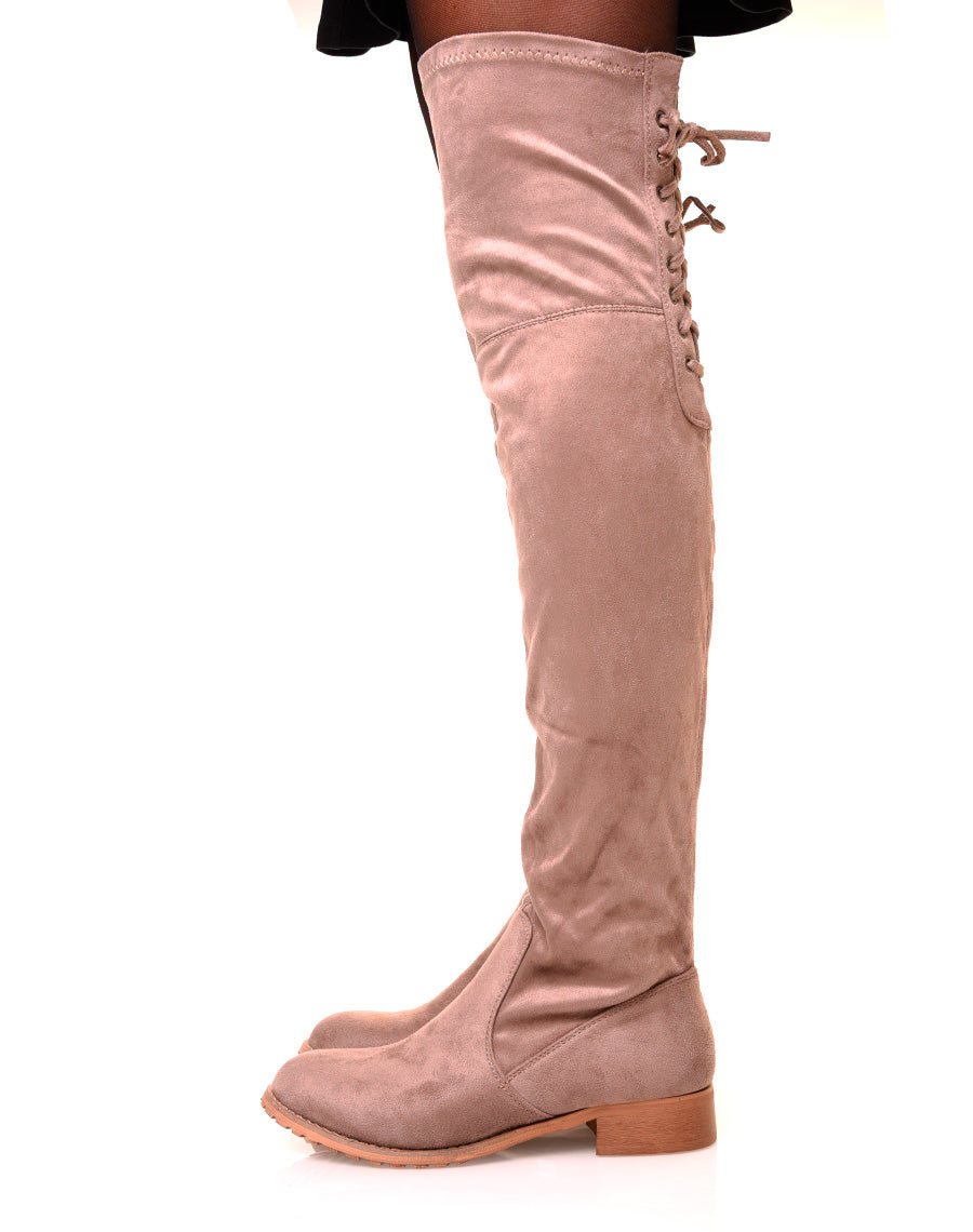 Cuissardes plates taupe à lacets