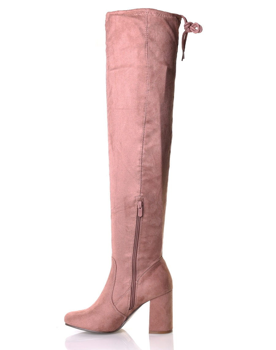Cuissardes roses suédines à talons 