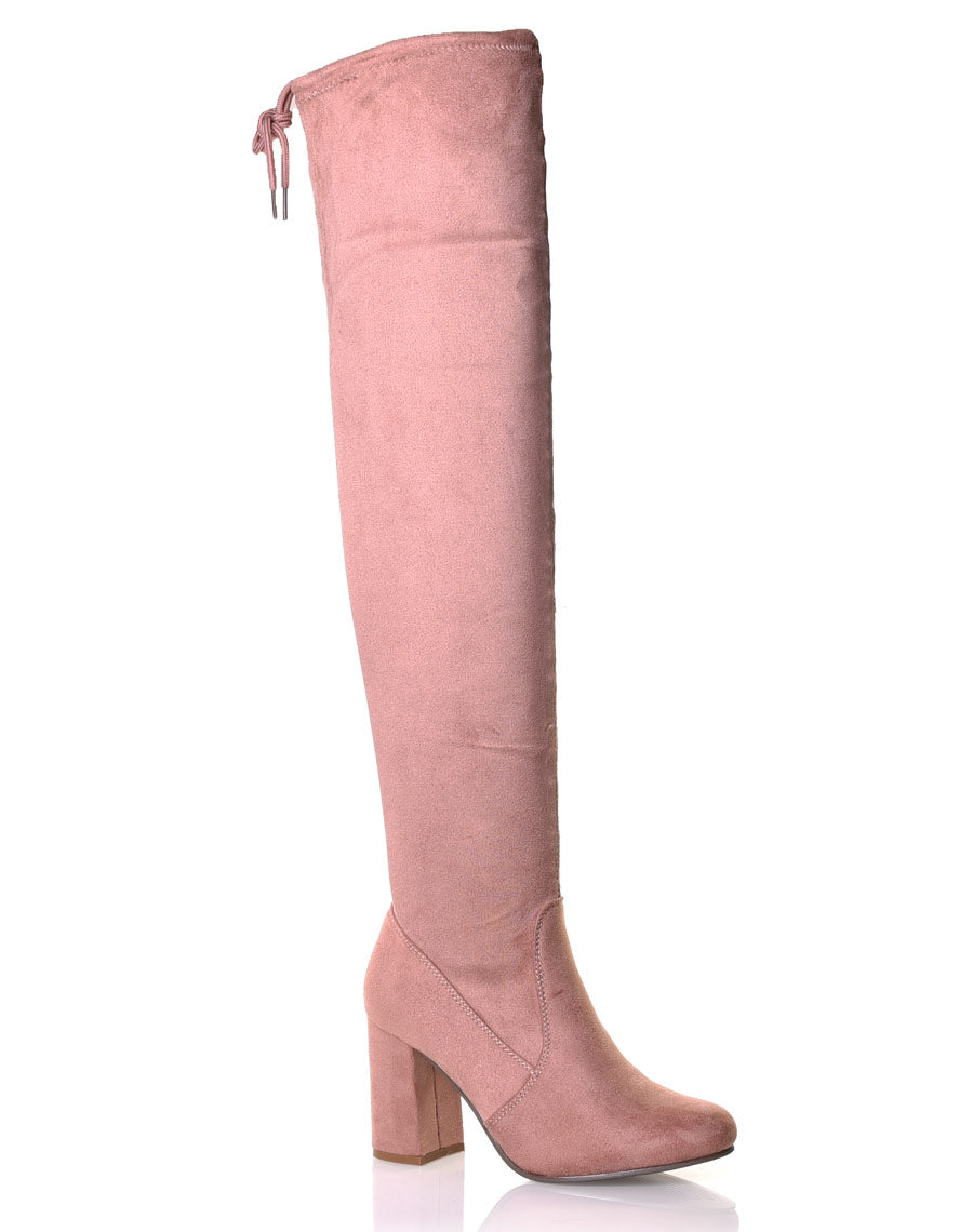Cuissardes roses suédines à talons 