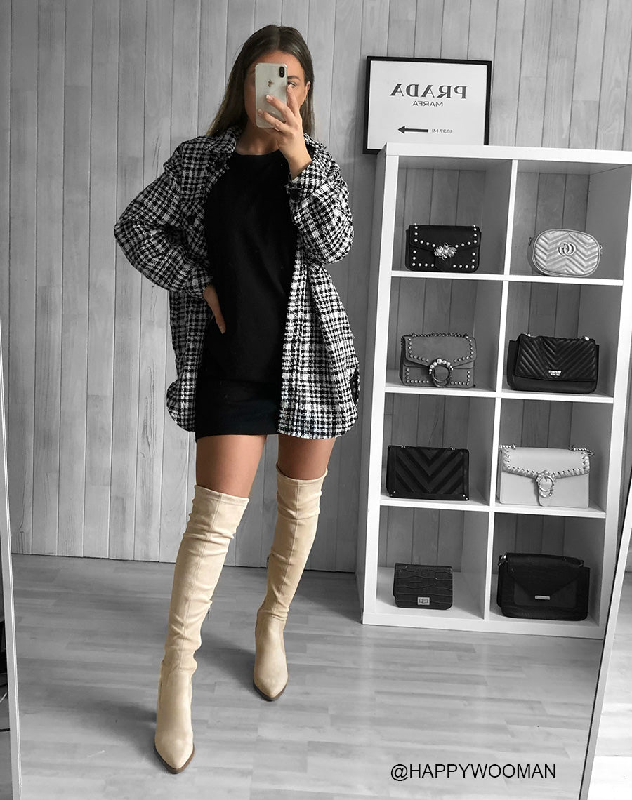 Cuissardes à talon beige et à bout pointu