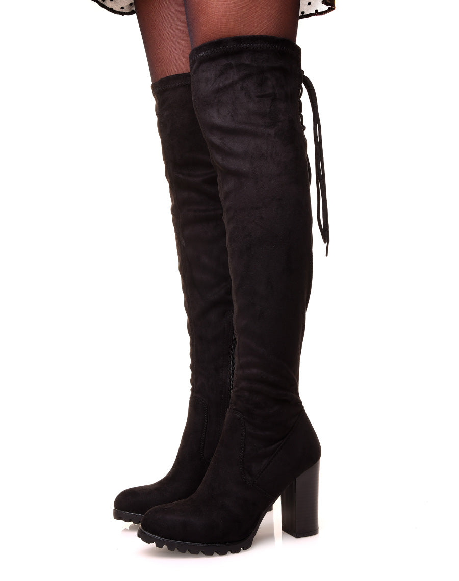 Cuissardes à talons en suédines noires