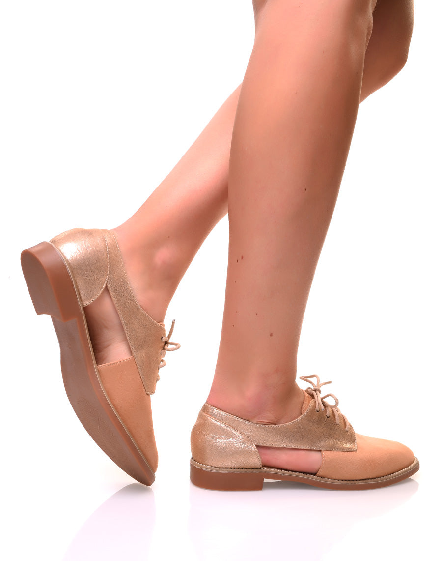 Derbies ajourées en suédine beiges et dorés