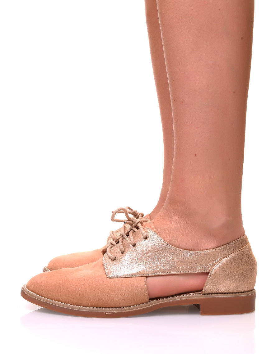 Derbies ajourées en suédine beiges et dorés