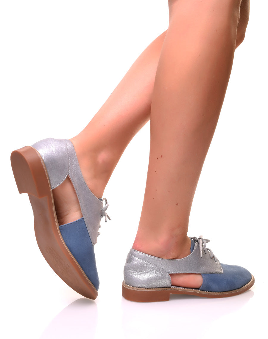 Derbies ajourées en suédine bleues et argentées