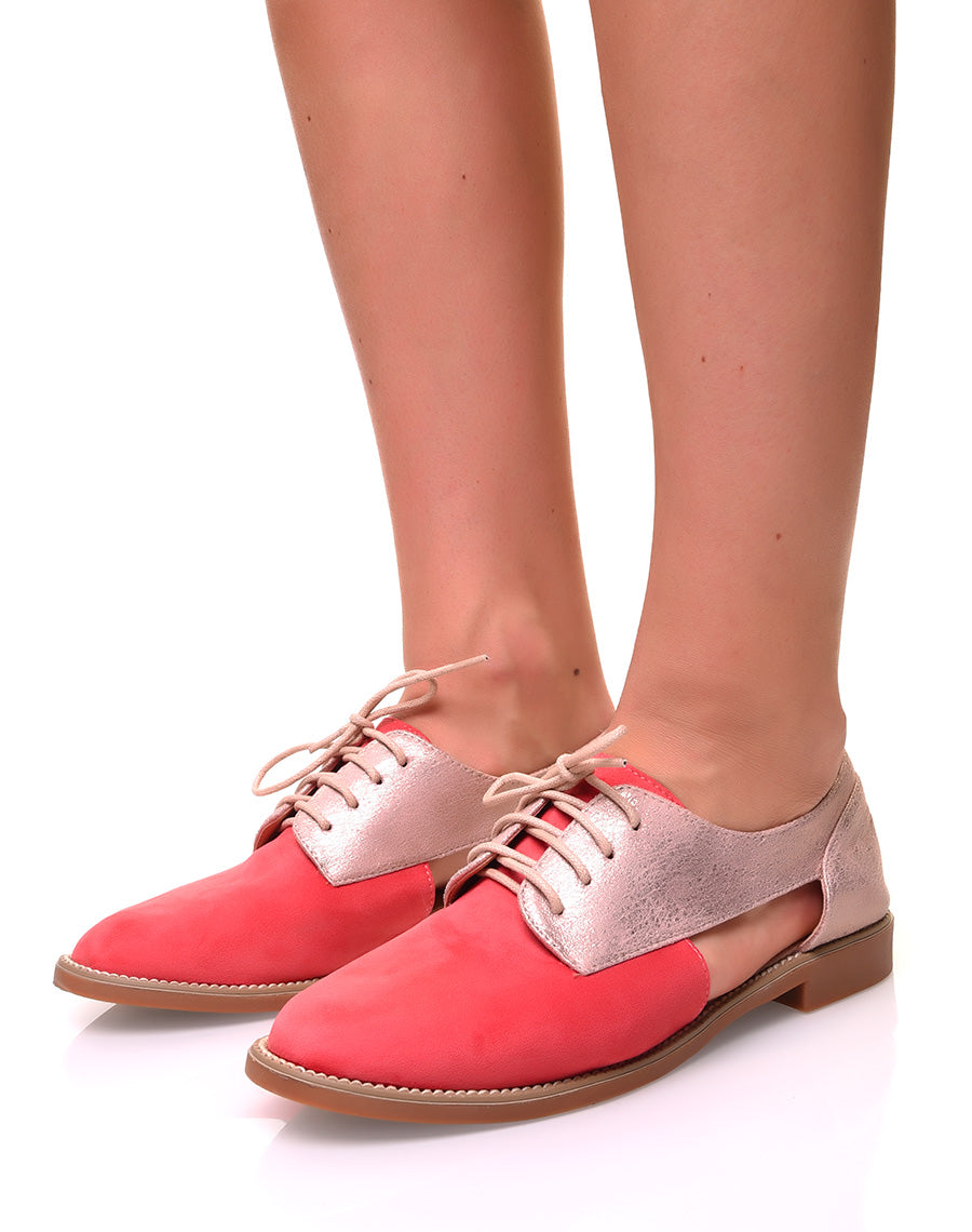 Derbies ajourées en suédine framboises et roses gold