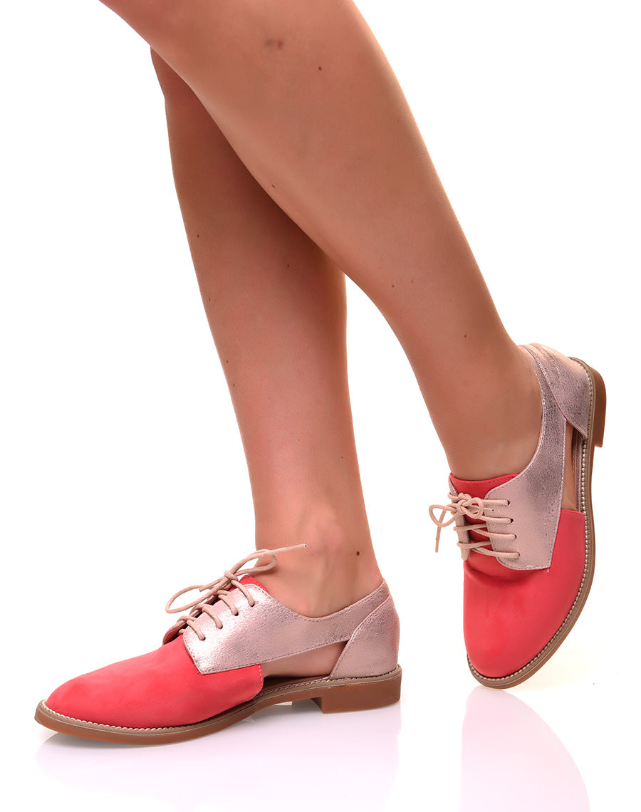 Derbies ajourées en suédine framboises et roses gold