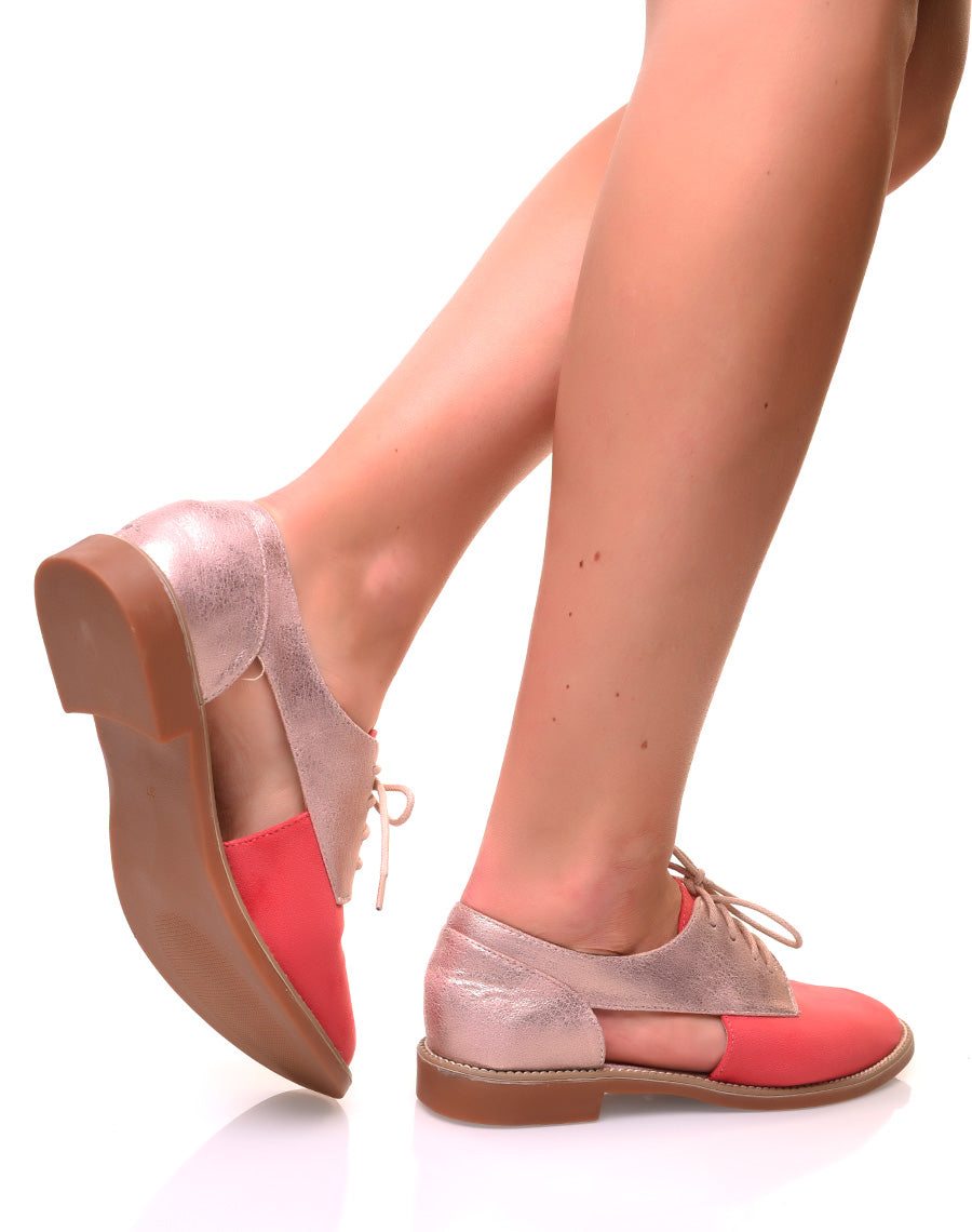 Derbies ajourées en suédine framboises et roses gold