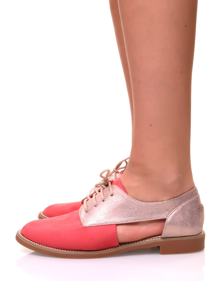 Derbies ajourées en suédine framboises et roses gold