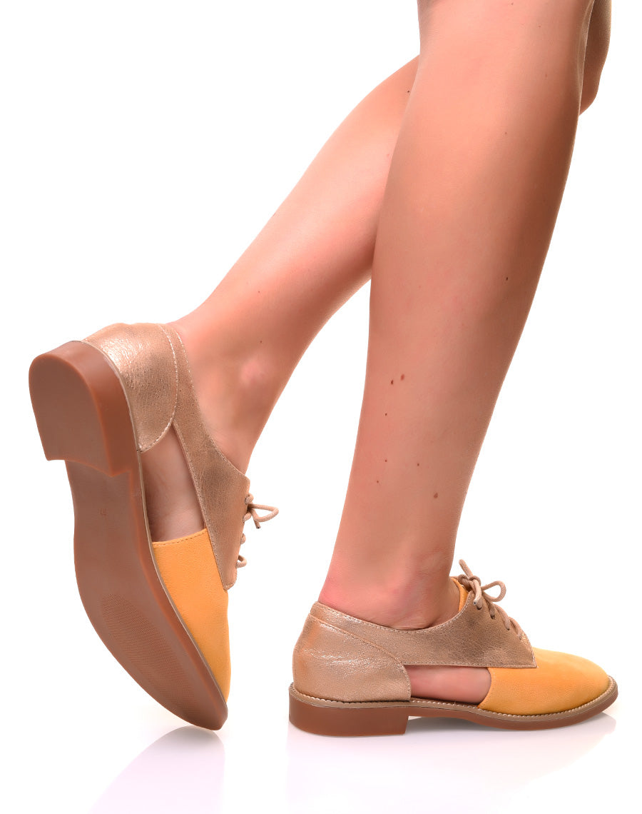 Derbies ajourées en suédine jaunes et dorés