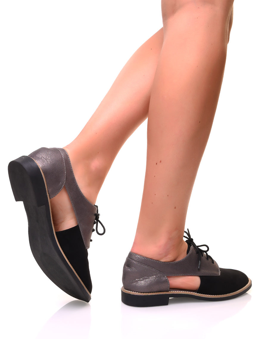 Derbies ajourées en suédine noires et argentées