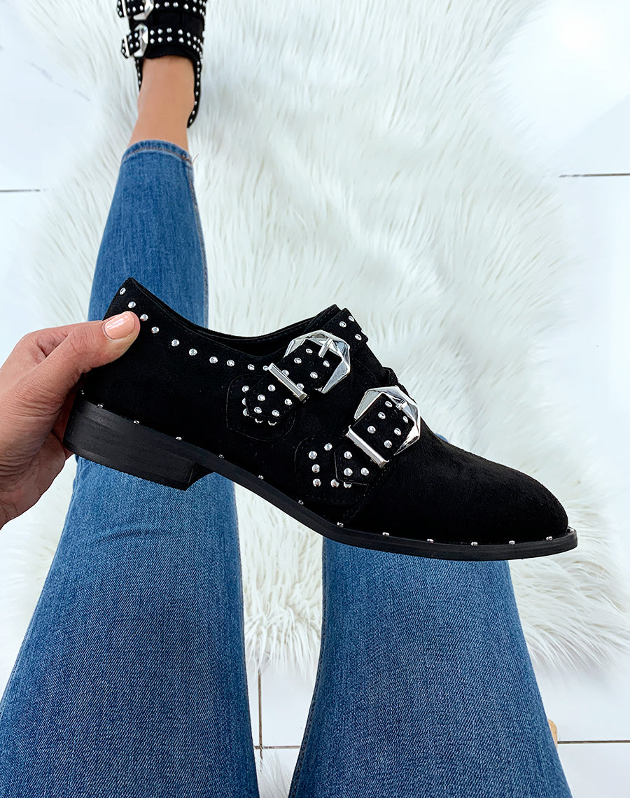 Derbies en suédine noire perlées à sangles
