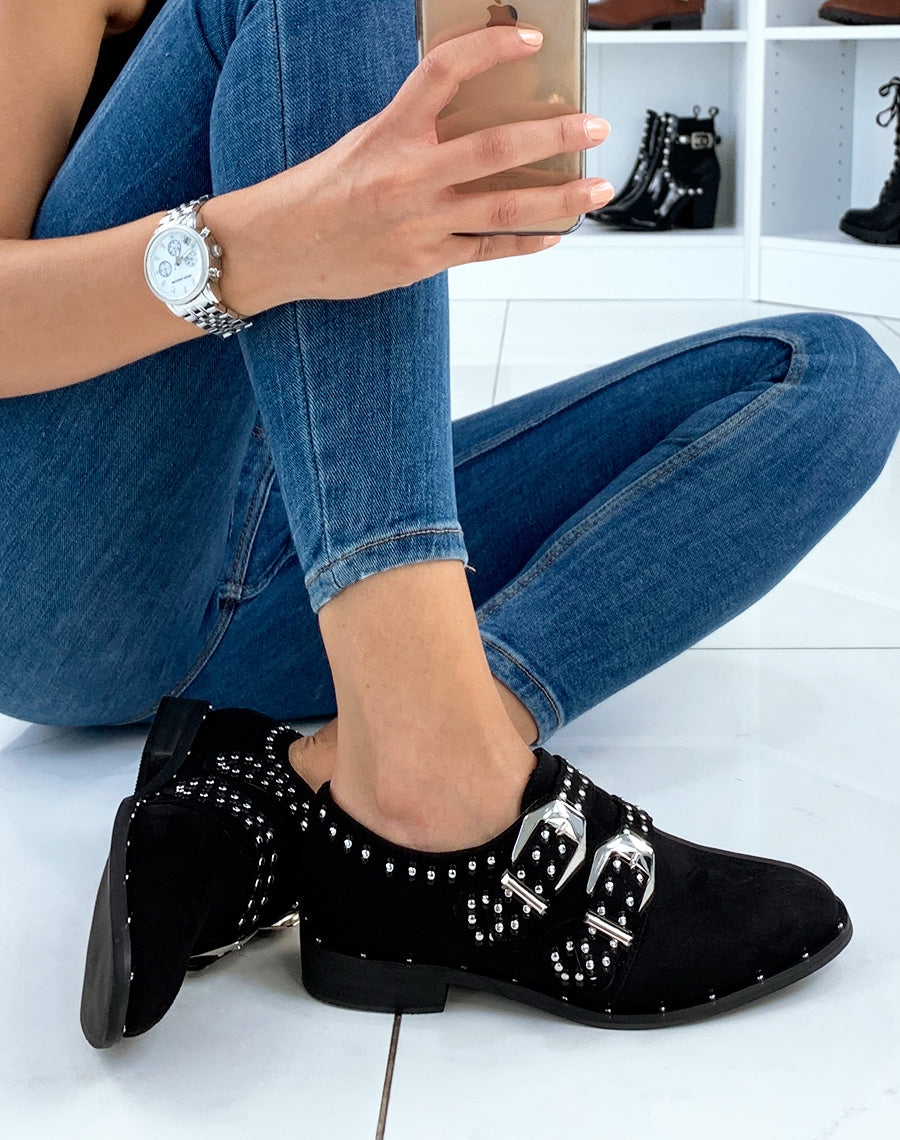Derbies en suédine noire perlées à sangles