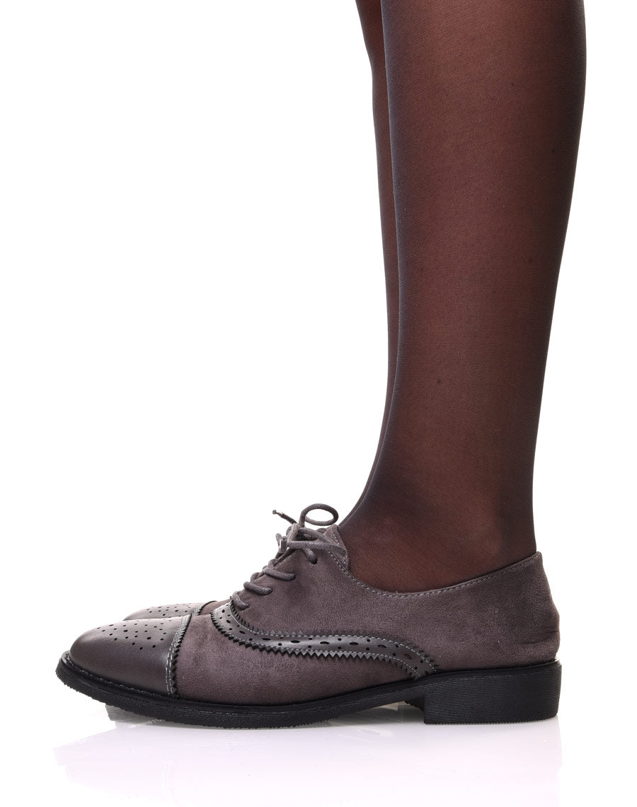 Derbies grises bi matières avec détails en surpiqûre