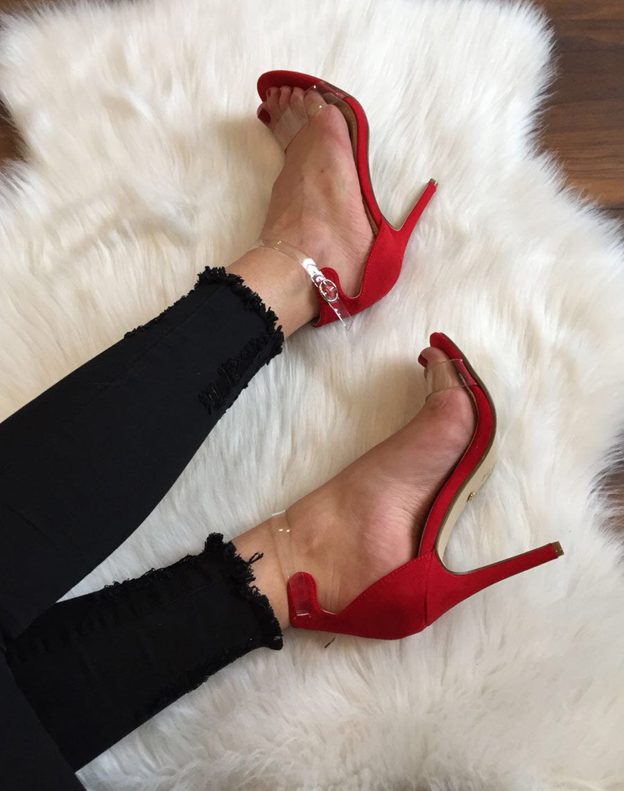 Escarpins bi matières rouges