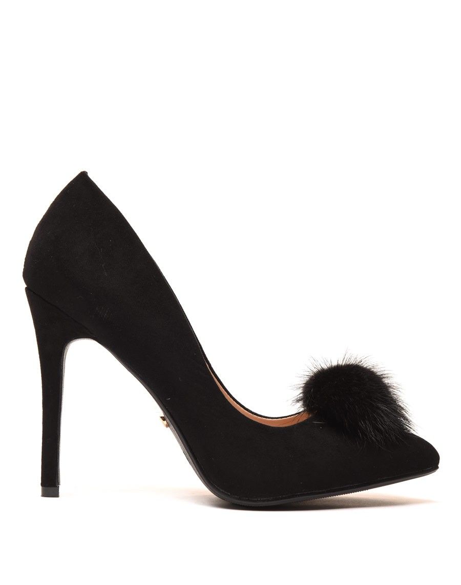 Escarpins noires en suédine avec pompon - Main Image