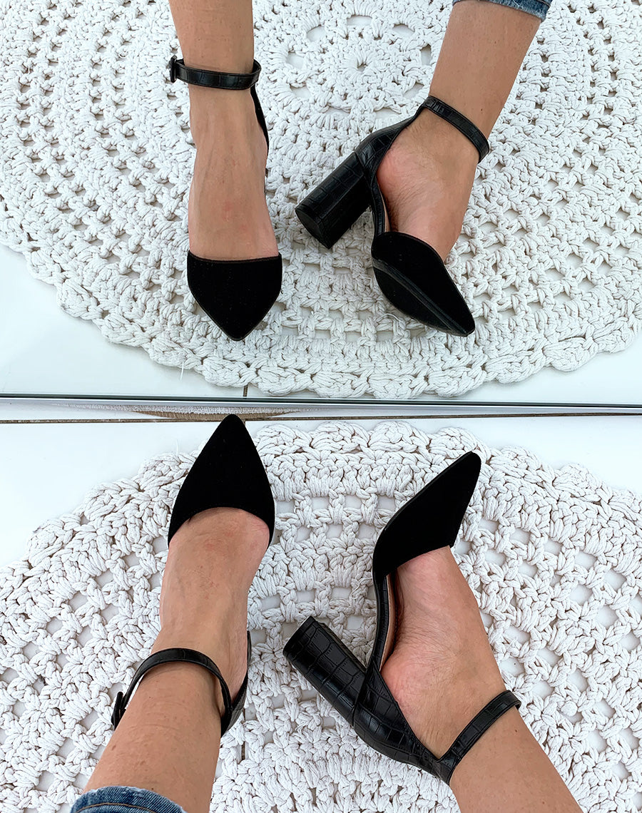 Escarpins noirs bi-matières à bout pointu
