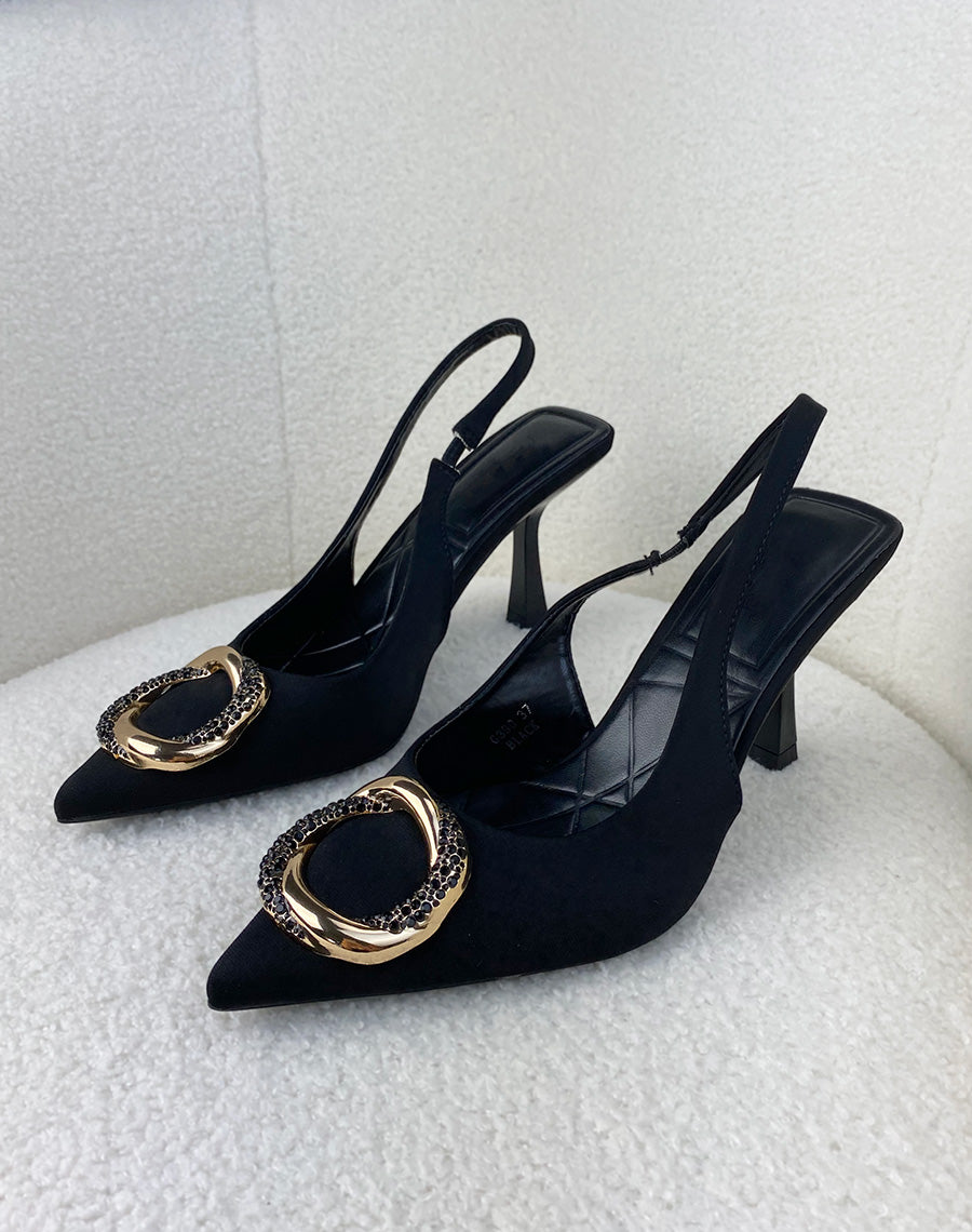 Escarpins noirs à détail rond à strass