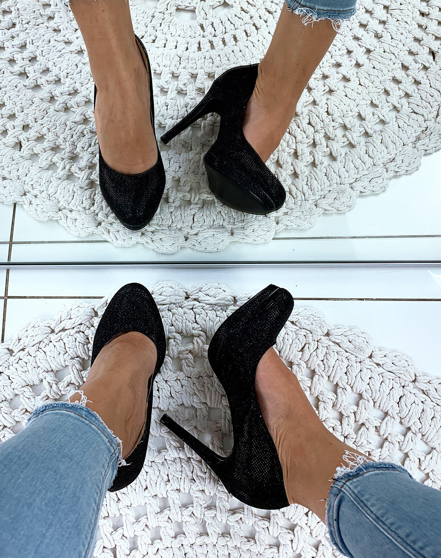 Escarpins noirs effets pailletés à talons aiguilles