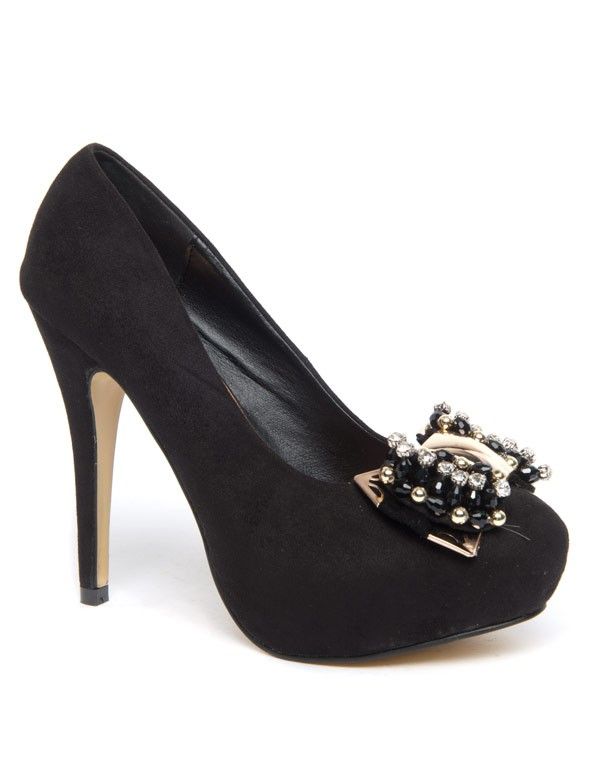 Escarpins noirs orné d'un n?ud décoré de perle