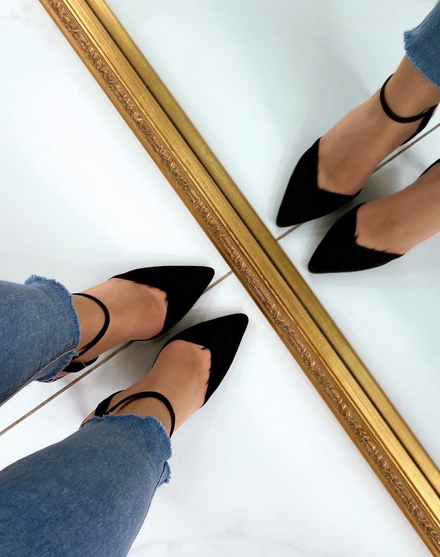 Escarpins noirs ouverts coupe fleur