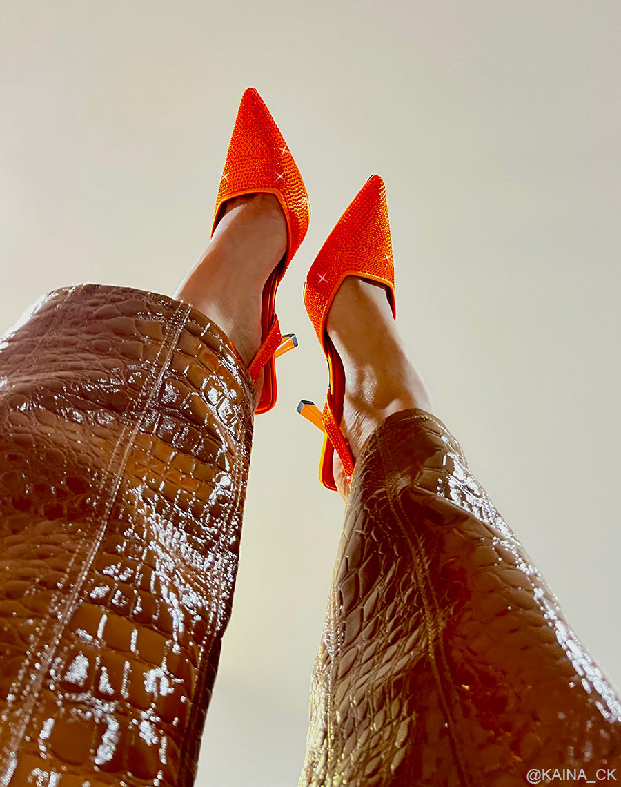 Escarpins ouverts oranges à strass