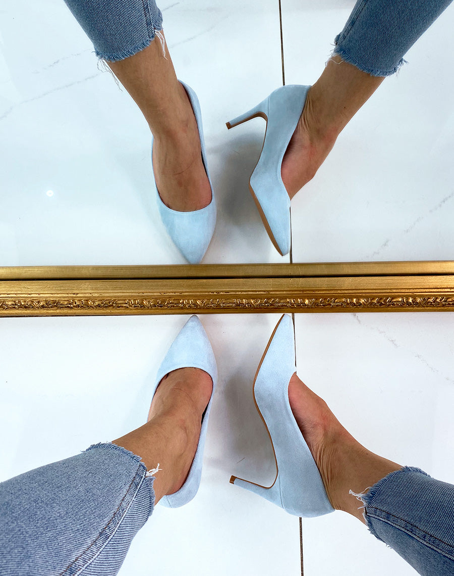 Escarpins pointus en suédine bleue