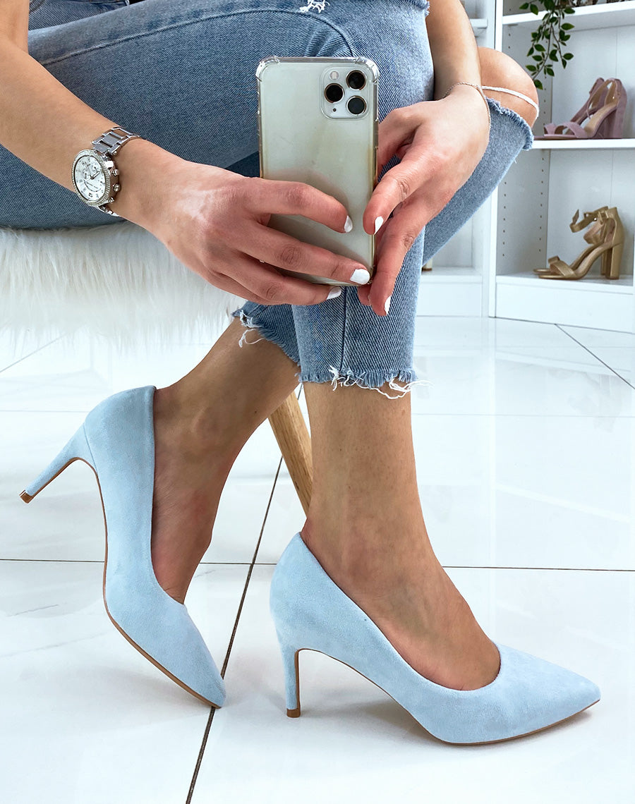 Escarpins pointus en suédine bleue